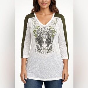 Harley-Davidson 3/4 Sleeve Sheer Bling Embellished Top - Medium